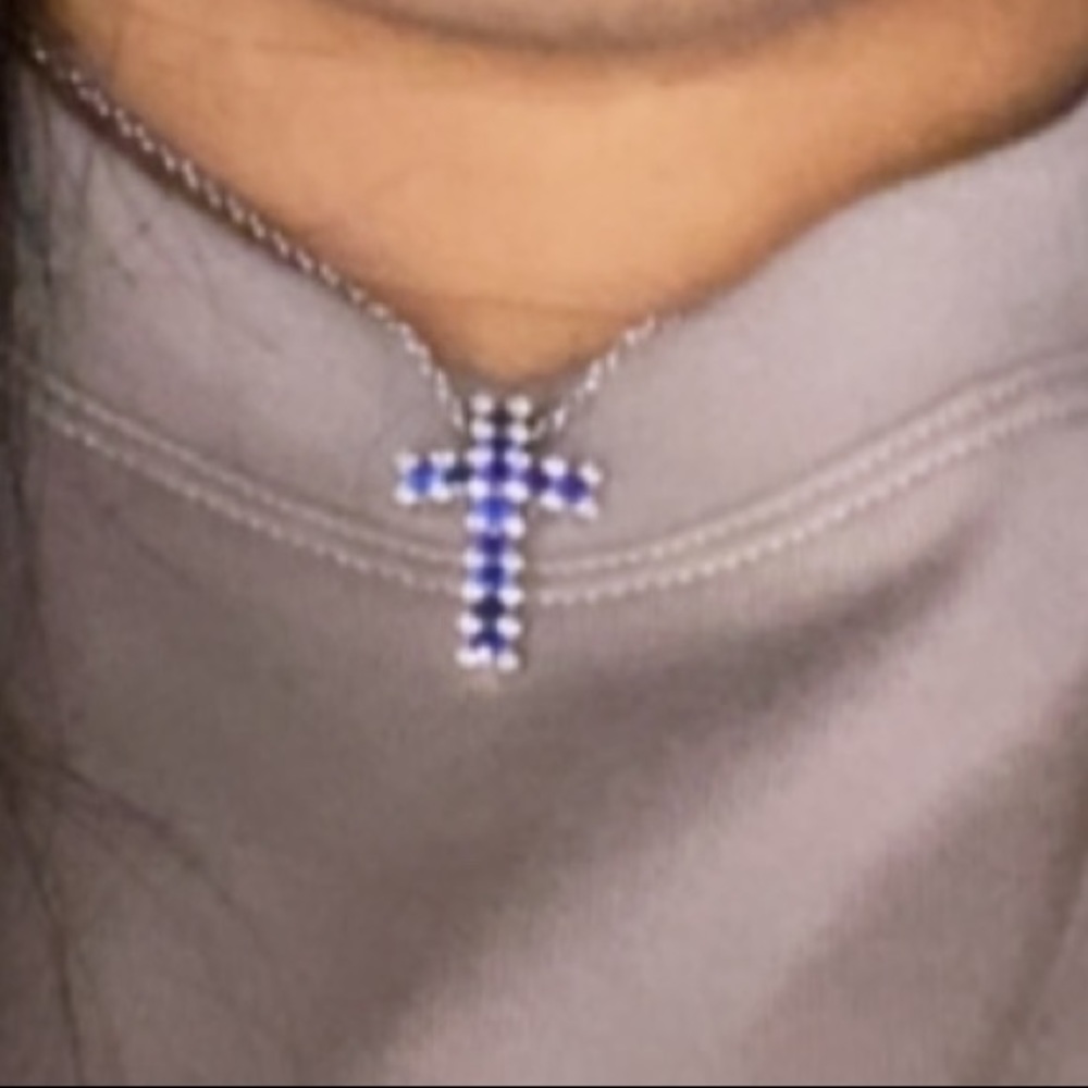Diamond Cross Necklace with Sapphires.